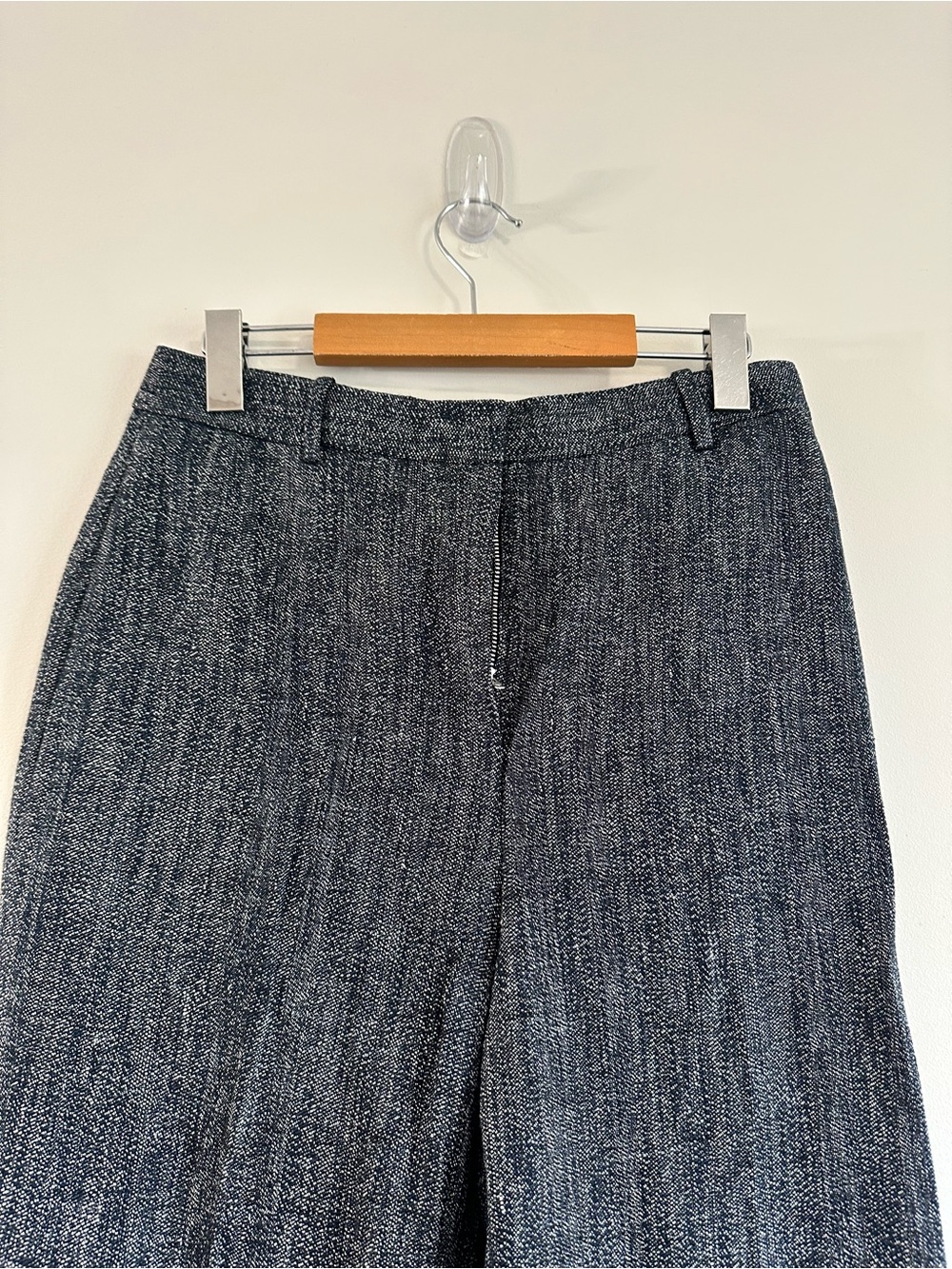 Theory High Waist Straight Leg Pant Herringbone Melange Size 4 Grey - Picture 10 of 14